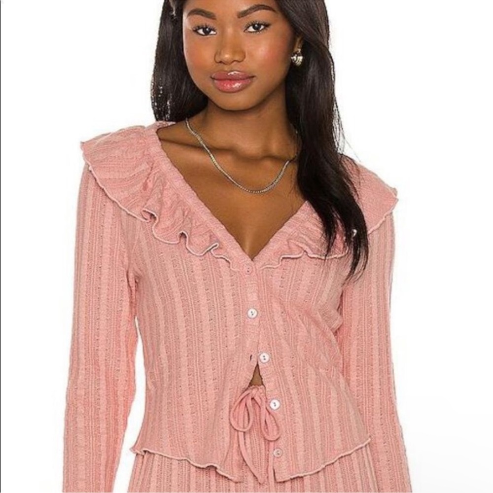 LPA Coco Ruffle Cardigan in Dusty Rose